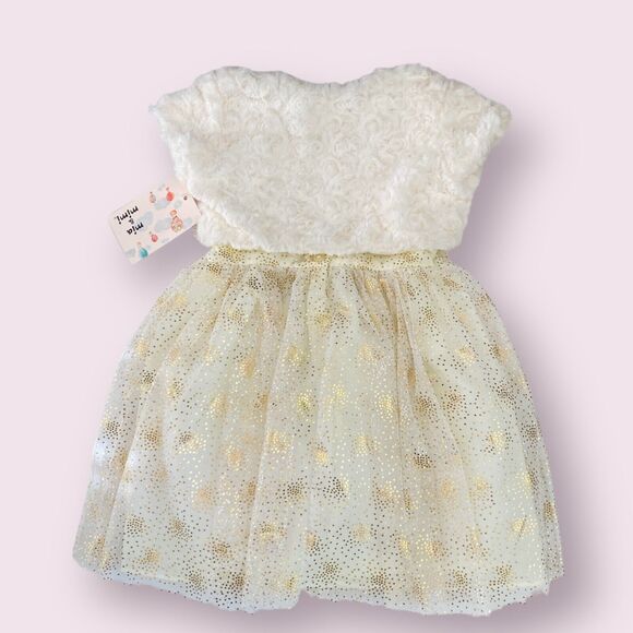 MIA AND MIMI Special Occasion Toddler Dress 24 Months Tulle Lined Ivory Gold - Picture 2 of 13